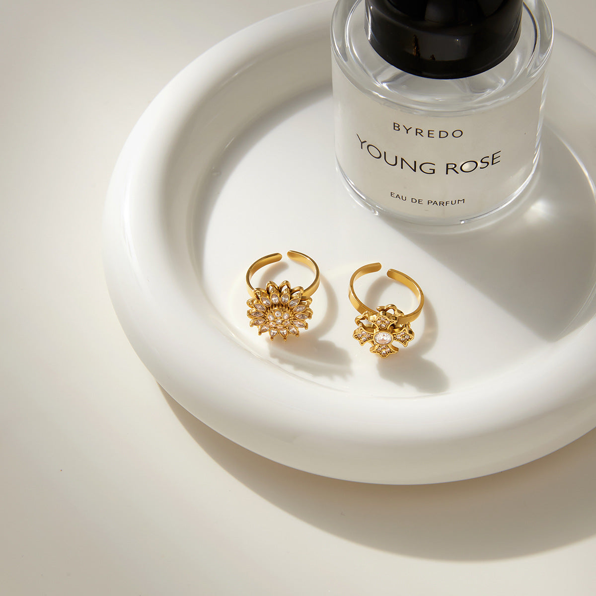 Sparkling Gold Sunflower & Cross Rings