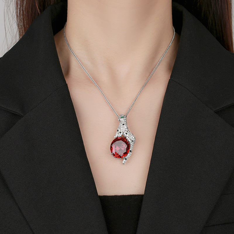 Sparkling Pave Panther Gemstone Statement Necklace