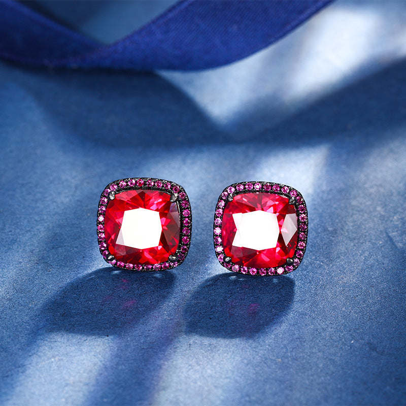 Black Gold Crimson Red Gemstone Statement Jewelry Set