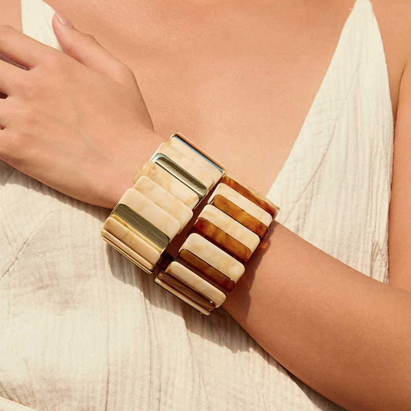 Chunky Resin & Gold Statement Stretch Bracelet