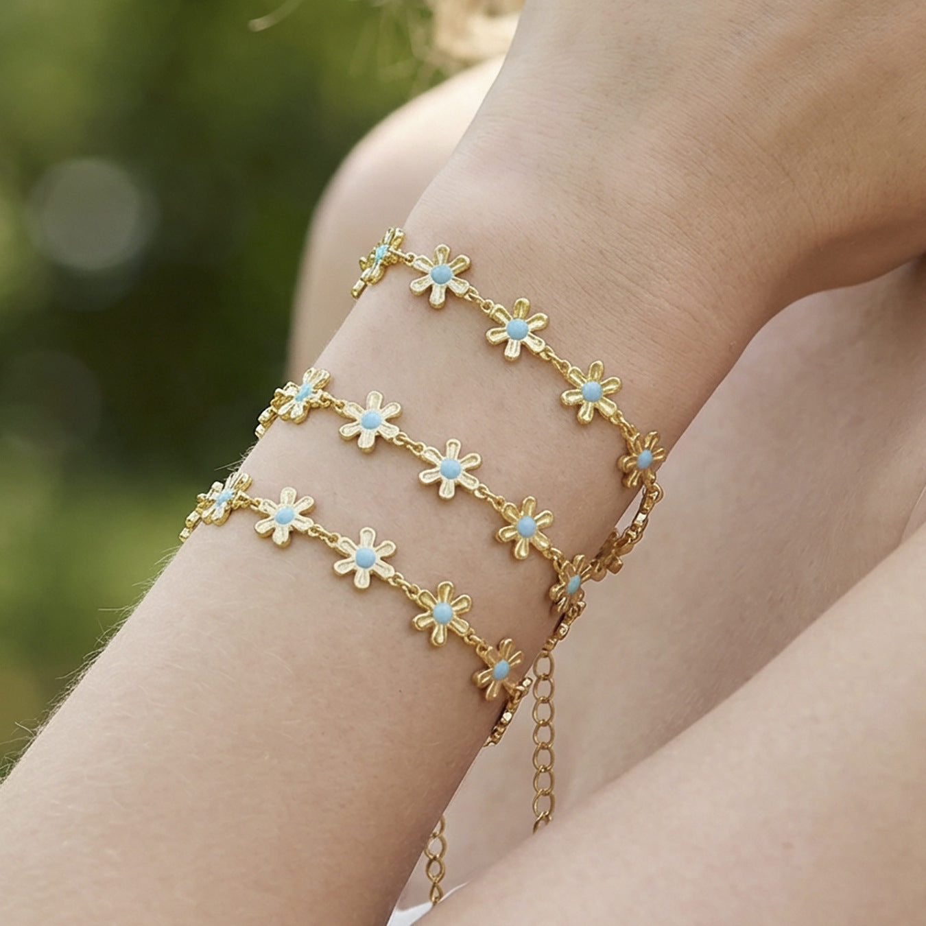 Vintage Türkis Emaille Gänseblümchen-Armband 