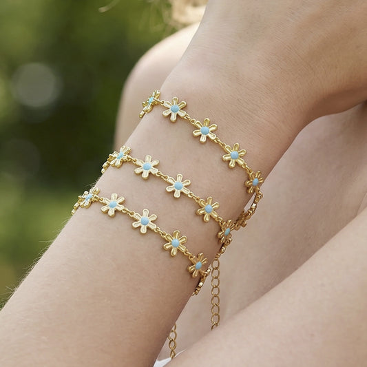 Vintage Turquoise Enamel Daisy Bracelet