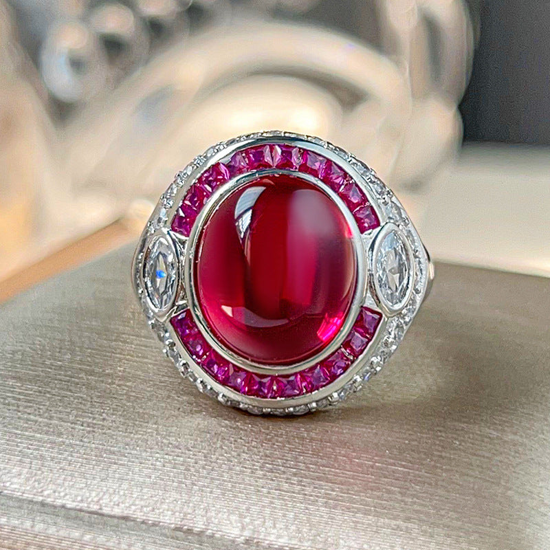 Luminous Star-Effect Cabochon Gemstone Halo Statement Ring