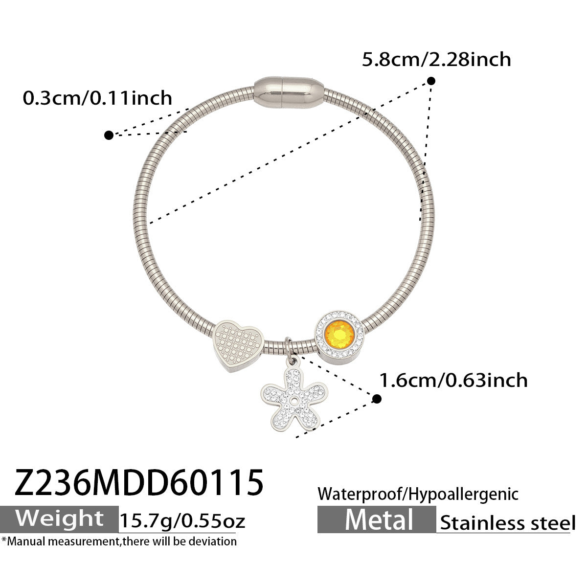 Elegant Crystal Charm Cable Bangles