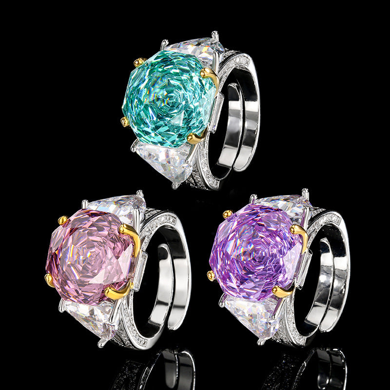 Elegant Rose Faceted Gemstone Ring With Trillion Accents