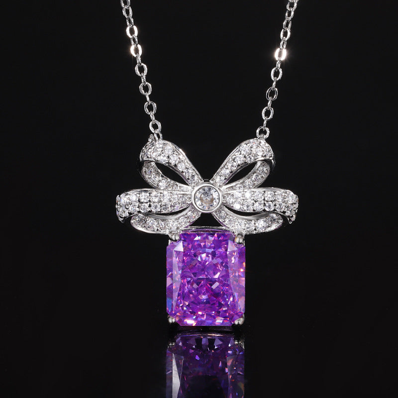 Sparkling Bow-Knot Radiant Cut Colorful Gemstone Necklace