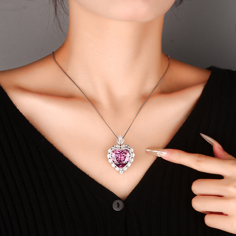 Romantic Heart-Cut Gemstone Floral Halo Pendant Necklace