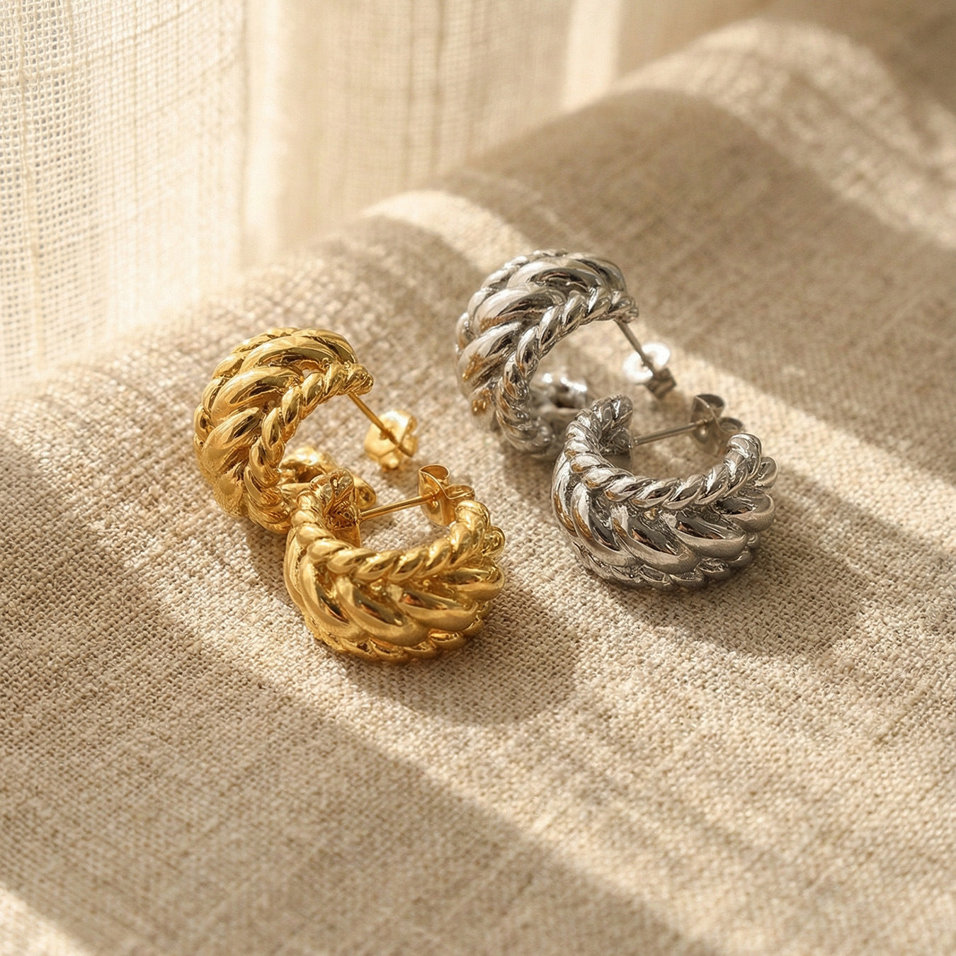 Chunky Twisted Rope Texture Hoop Earrings