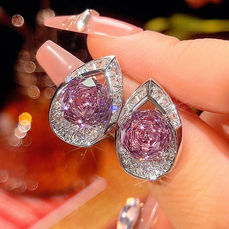 Enchanting Rose-Carved Gemstone Teardrop Earrings