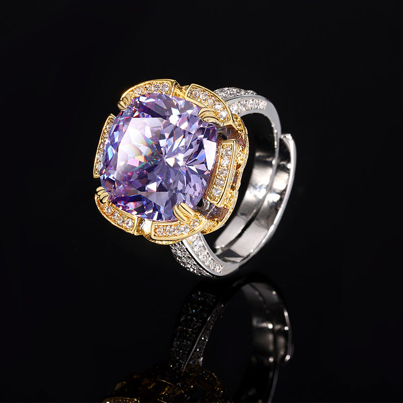 Luxe Cushion Cut Purple Yellow Sparkle Statement Jewelry Set