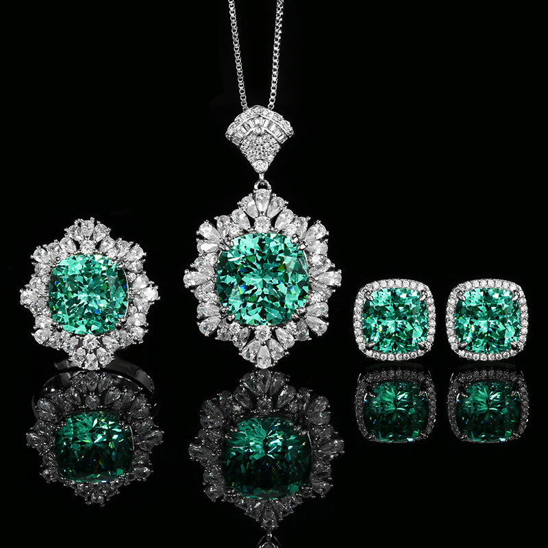 Radiant Emerald Green Crystal Floral Jewelry Set