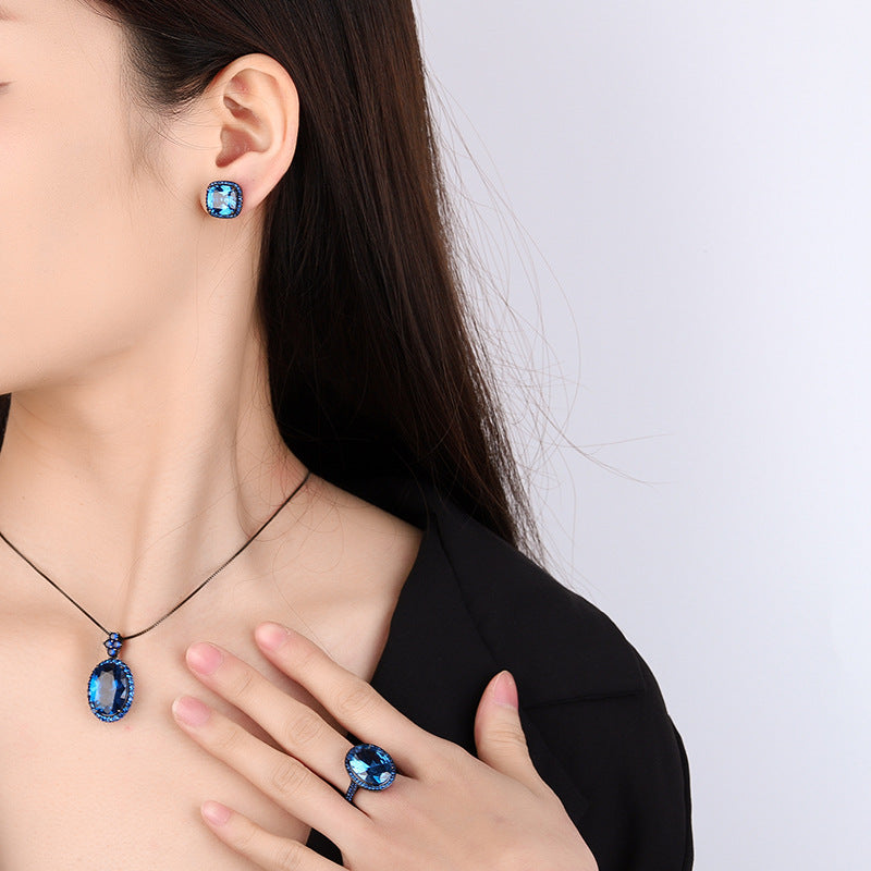 Elegant Radiant-Cut Gemstone Halo Jewelry Suite