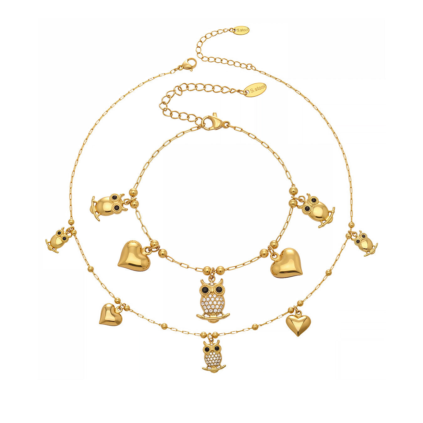 Bijoux fantaisie avec pendentif hibou et cœur 