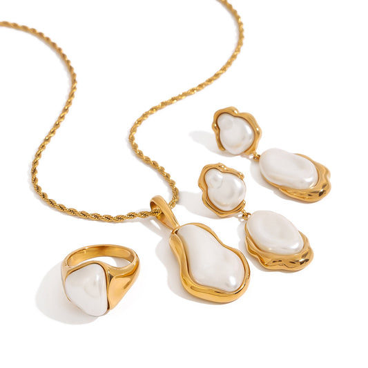 Organic Sculptural Pearl & Gold Jewelry Set