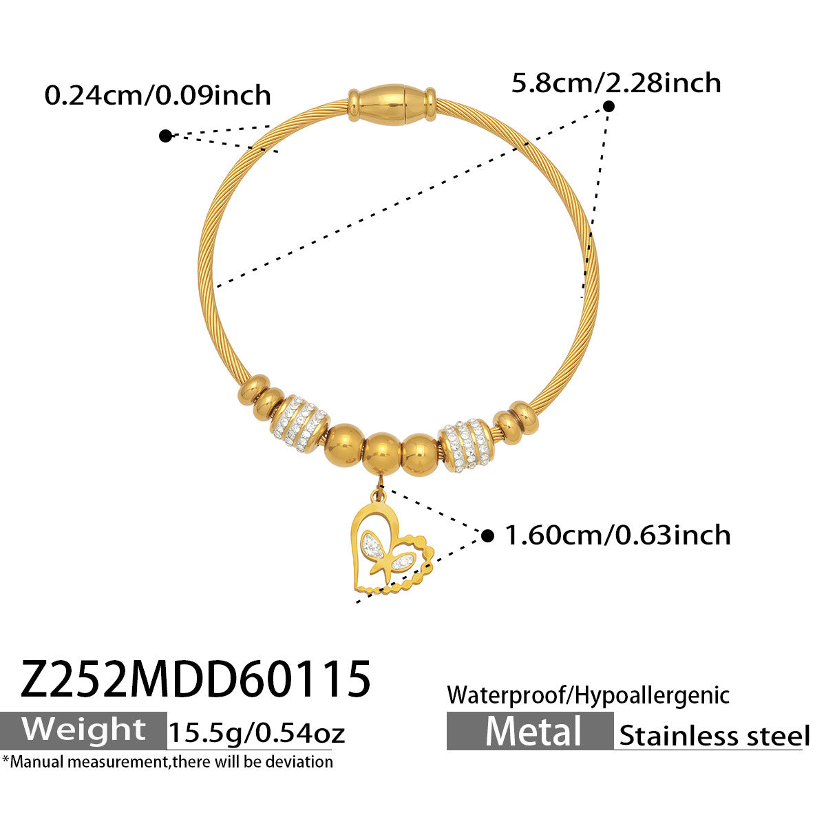 Elegant Crystal Charm Cable Bangles