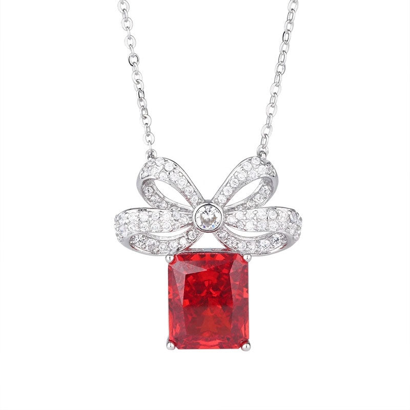 Sparkling Bow-Knot Radiant Cut Colorful Gemstone Necklace