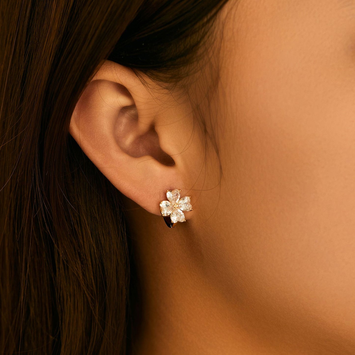 Sparkling Gold Clover Crystal Earrings