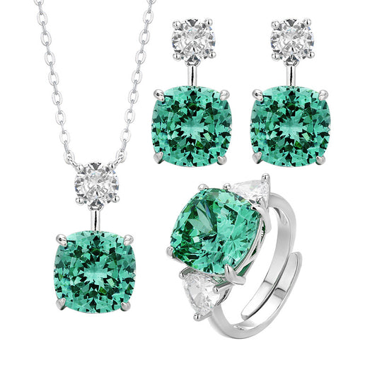 Radiant Emerald Green Cushion Jewelry Collection