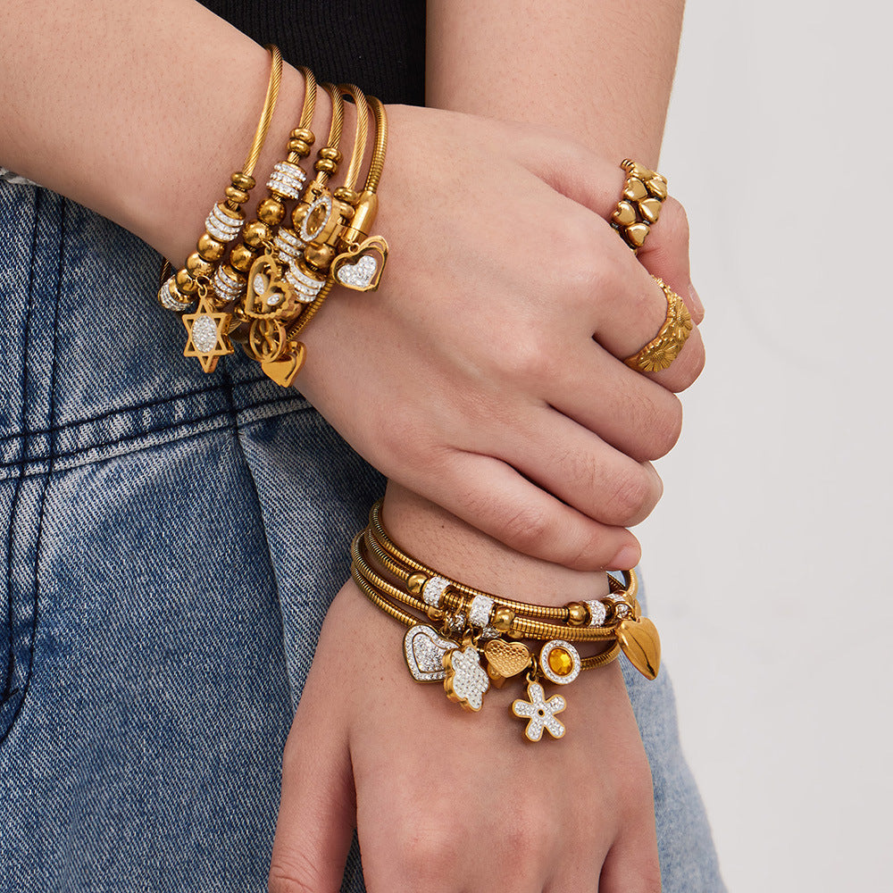 Elegant Crystal Charm Cable Bangles