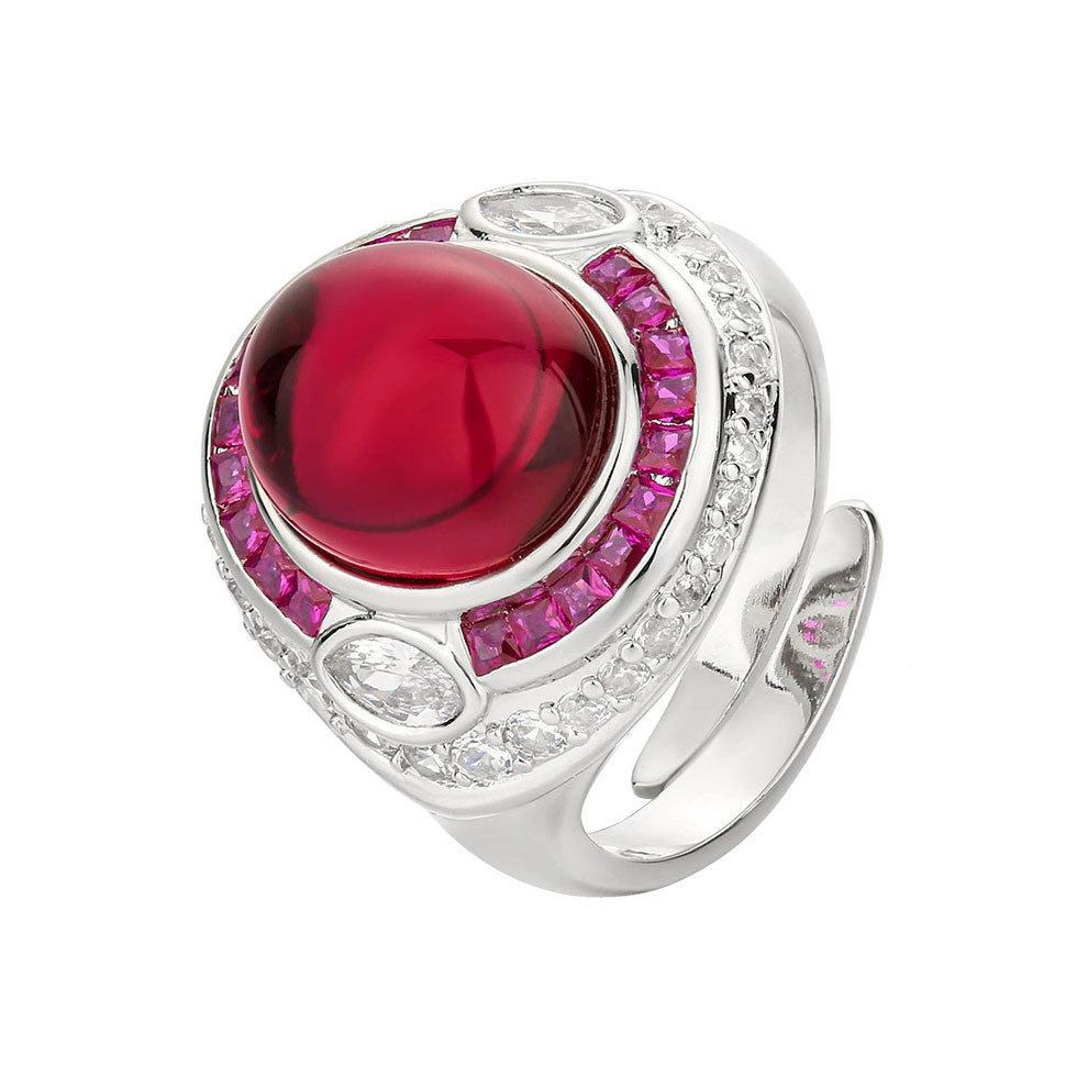 Luminous Star-Effect Cabochon Gemstone Halo Statement Ring