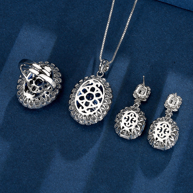Royal Blue Sapphire Halo Jewelry Set