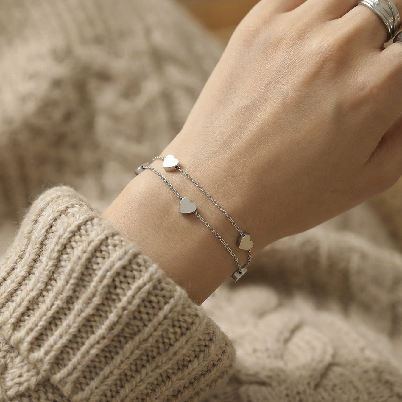 Double Layer Dainty Heart Bracelet