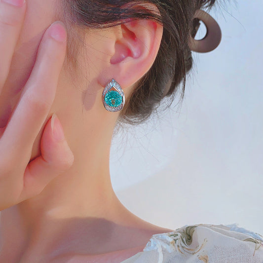 Enchanting Rose-Carved Gemstone Teardrop Earrings