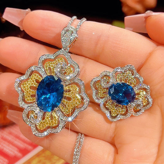 Vintage-Inspired Royal Blue Gemstone Floral Jewelry Set