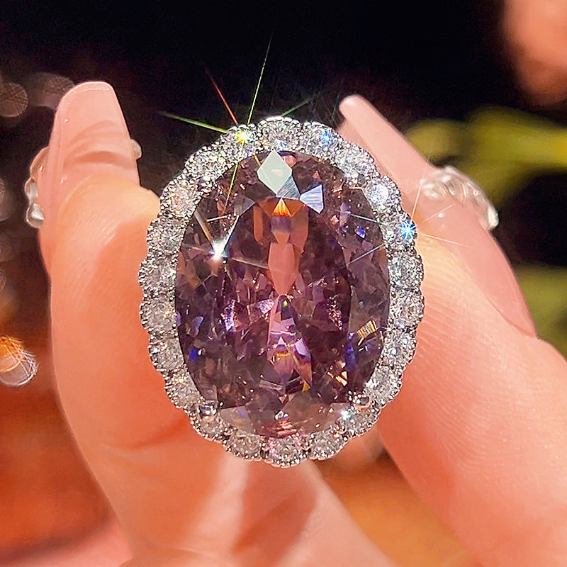 Exquisite Lavender Oval Halo Jewelry Set