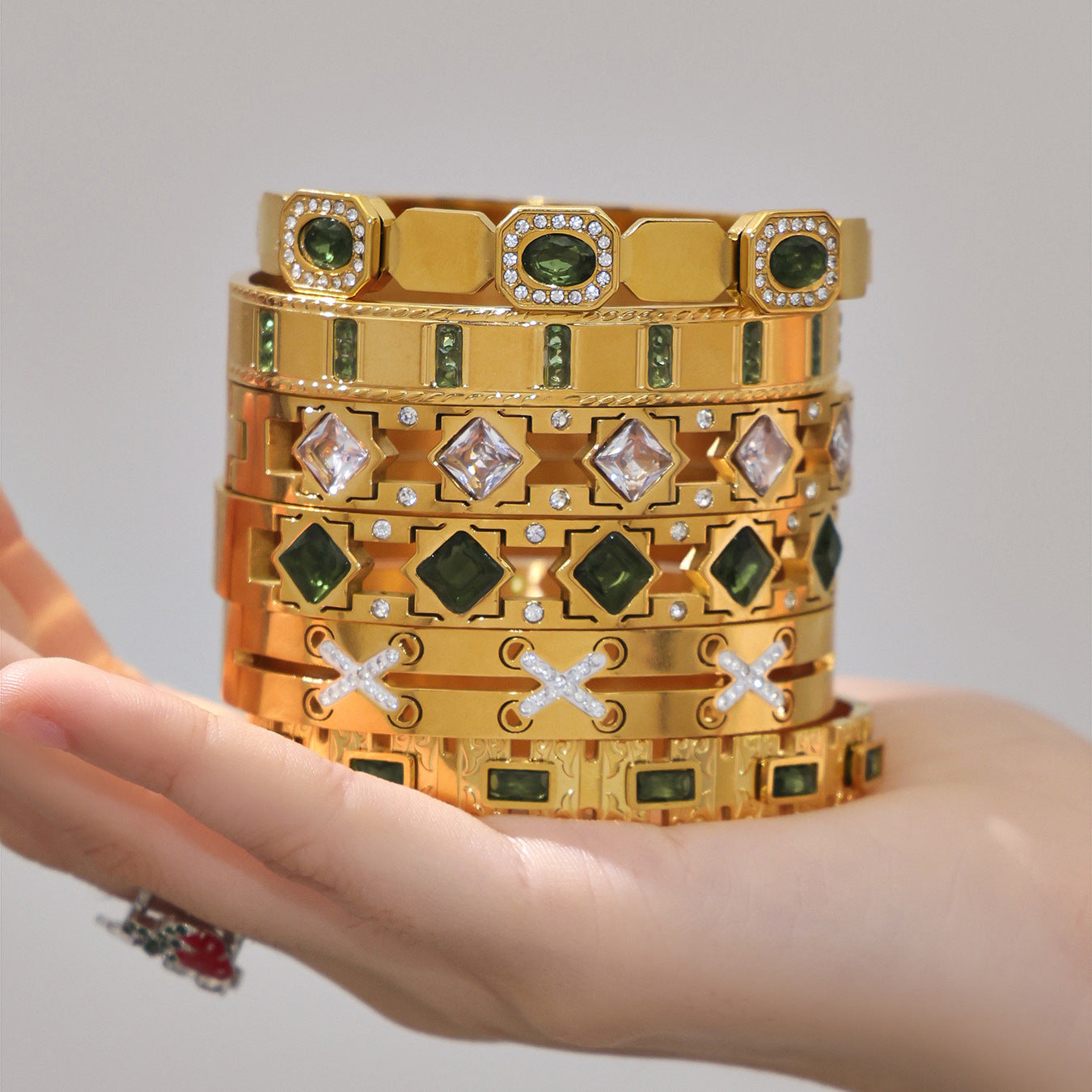Vintage Emerald Geometric Bangles