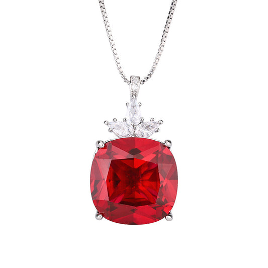 Majestic Cushion-Cut Gemstone Crown Cluster Pendant Necklace