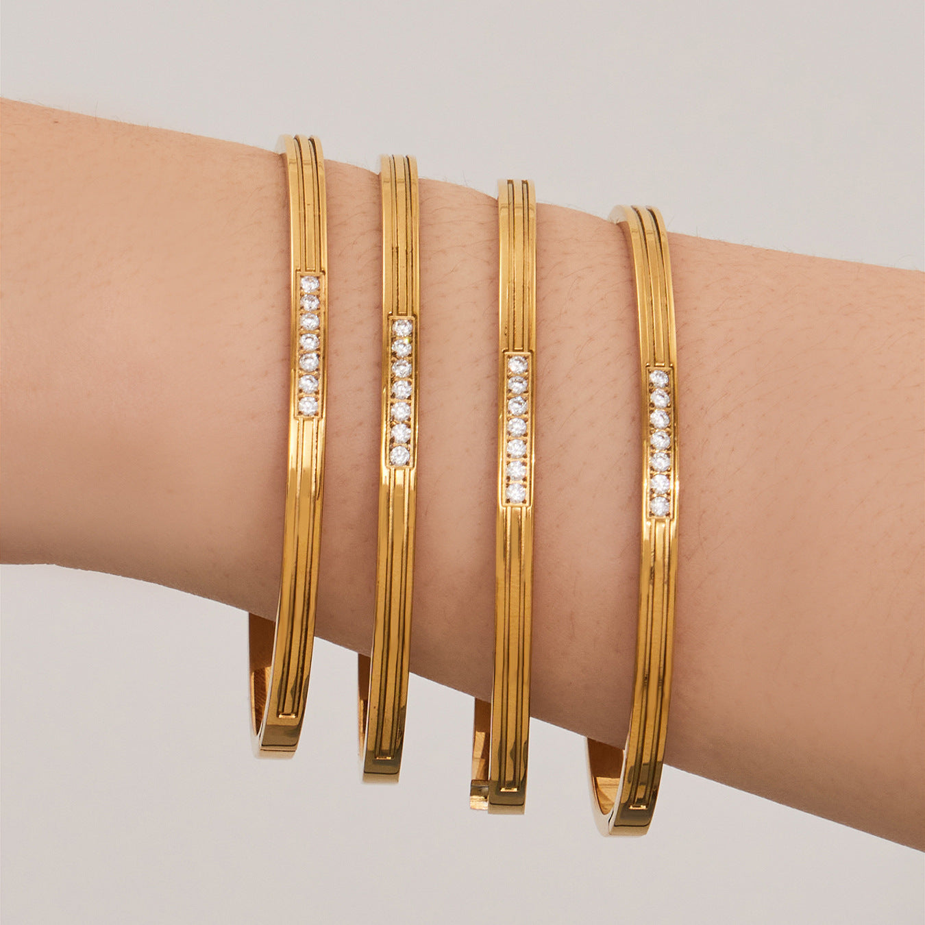 Elegant Grooved Crystal Stackable Bangles