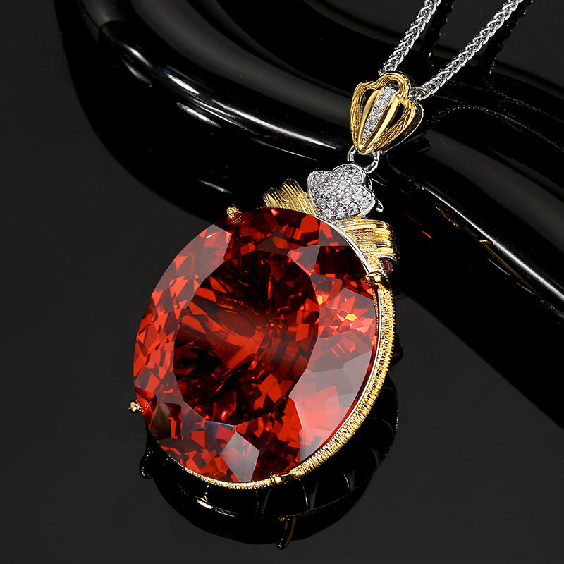 Oval Cut Gemstone Bow Knot Statement Pendant Necklace
