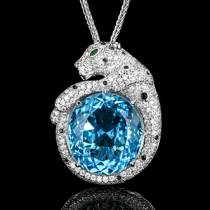 Sparkling Pave Panther Oval Gemstone Necklace