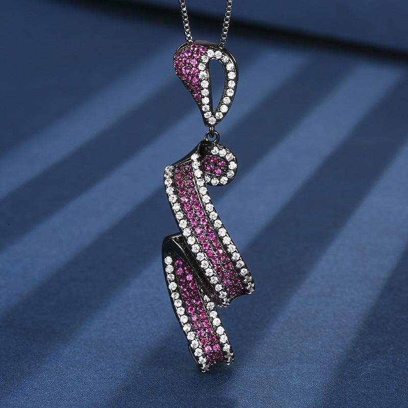 Shimmering Fuchsia Ribbon Swirl Jewelry Set with Black Metal