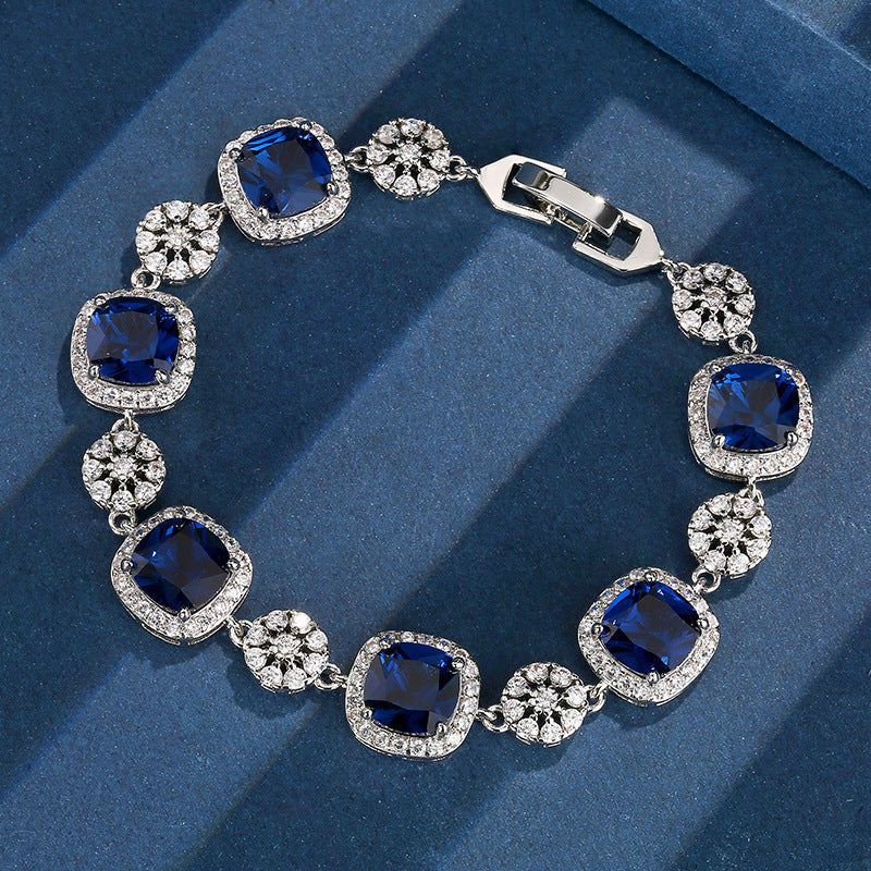 Elegant Cushion Cut Gemstone Halo Sparkle Tennis Bracelet