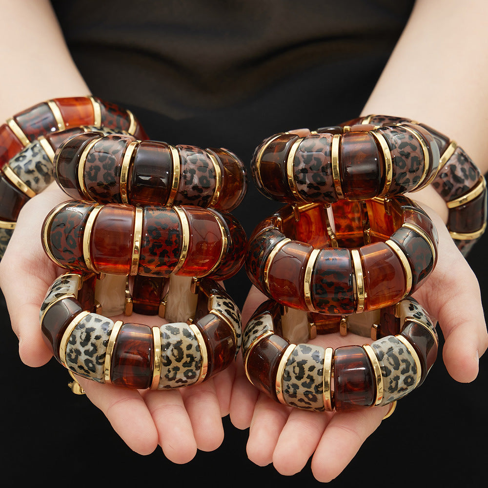 Chunky Leopard Resin Gold Inlay Bracelet