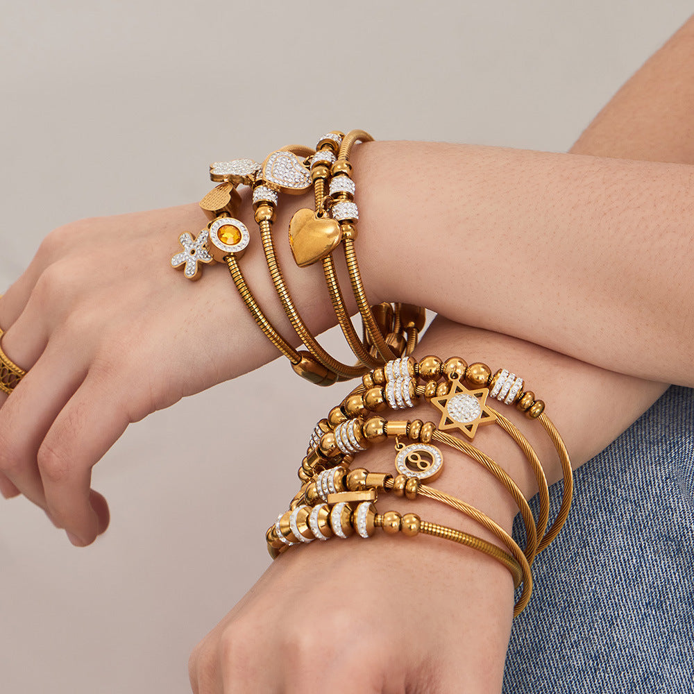 Elegant Crystal Charm Cable Bangles