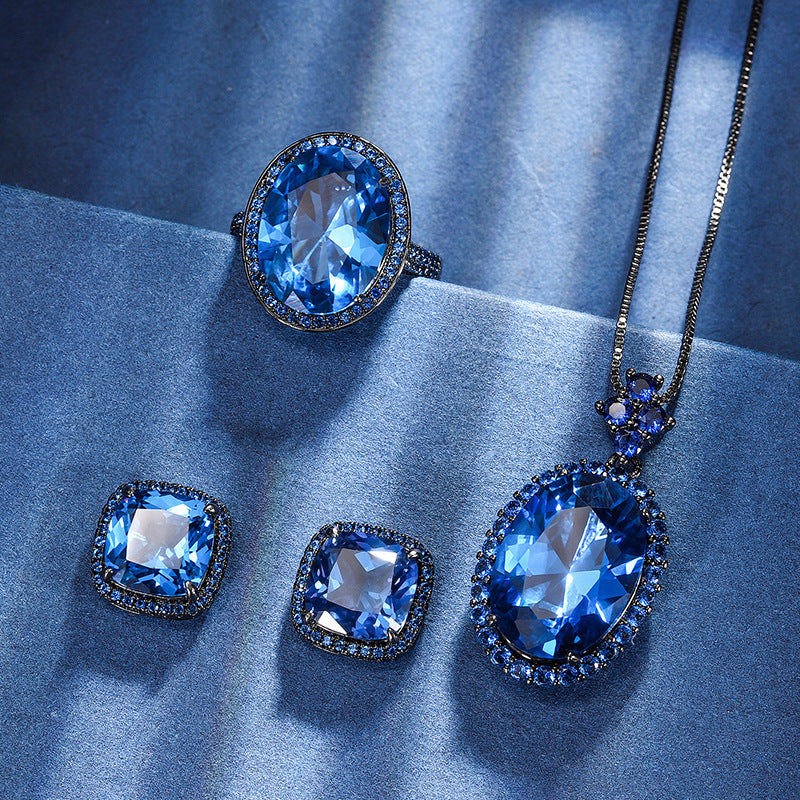 Elegant Radiant-Cut Gemstone Halo Jewelry Suite
