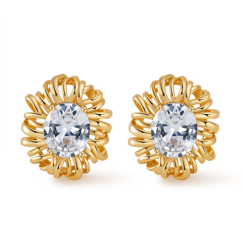 Floral Elegance Zirconia Gold Drop Ear Studs
