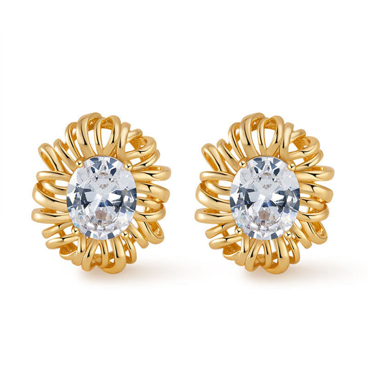 Floral Elegance Zirconia Gold Drop Ear Studs
