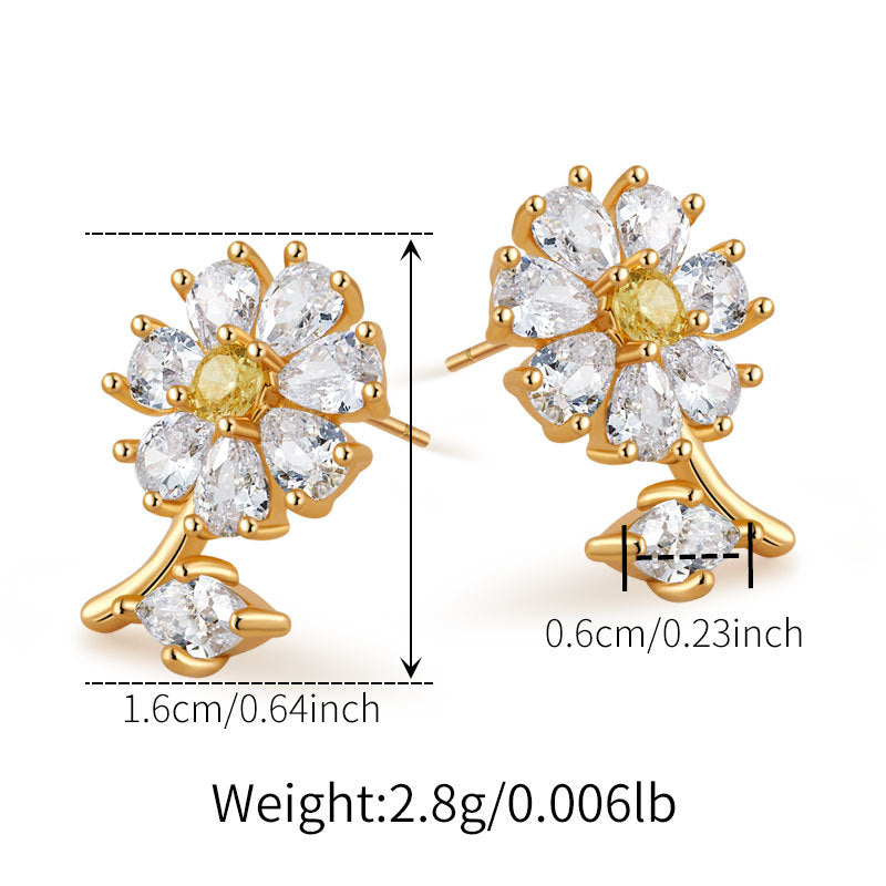 Floral Elegance Zirconia Gold Drop Ear Studs