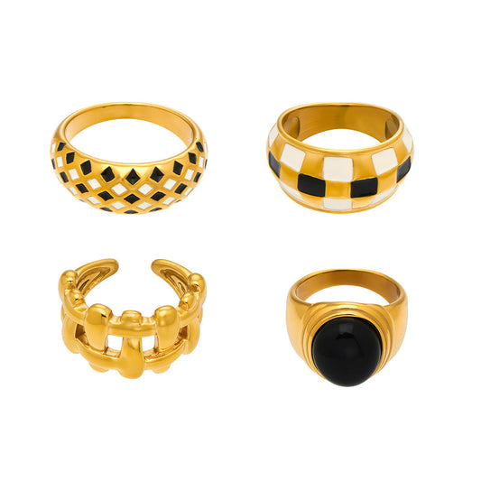 Bold Monochrome Retro-Chic Rings Collection