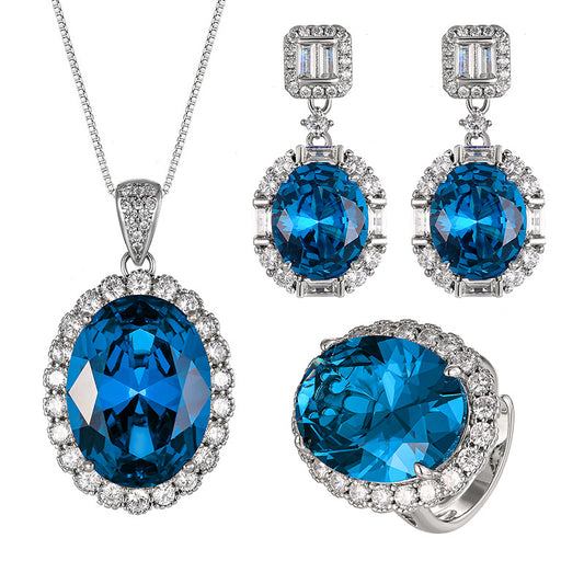 Royal Blue Sapphire Halo Jewelry Set