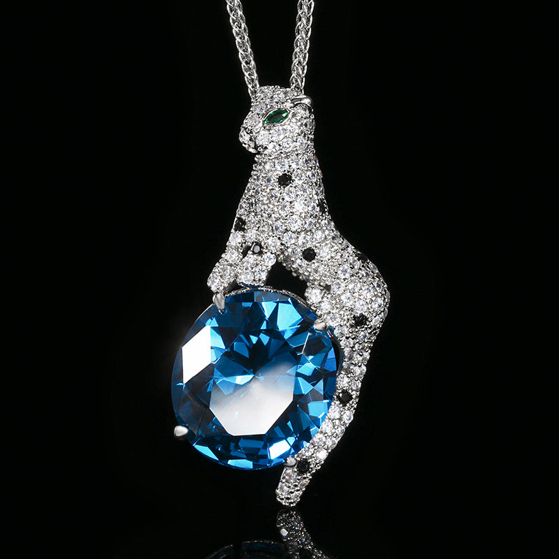 Sparkling Pave Panther Gemstone Statement Necklace