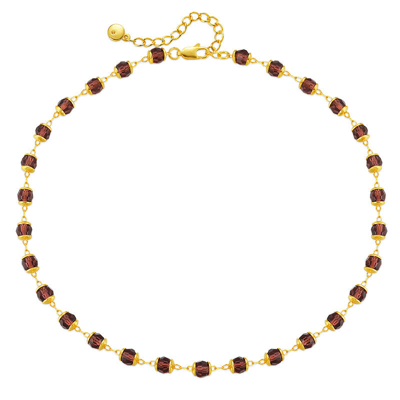 Burgundy Crystal Gold Beaded Necklace