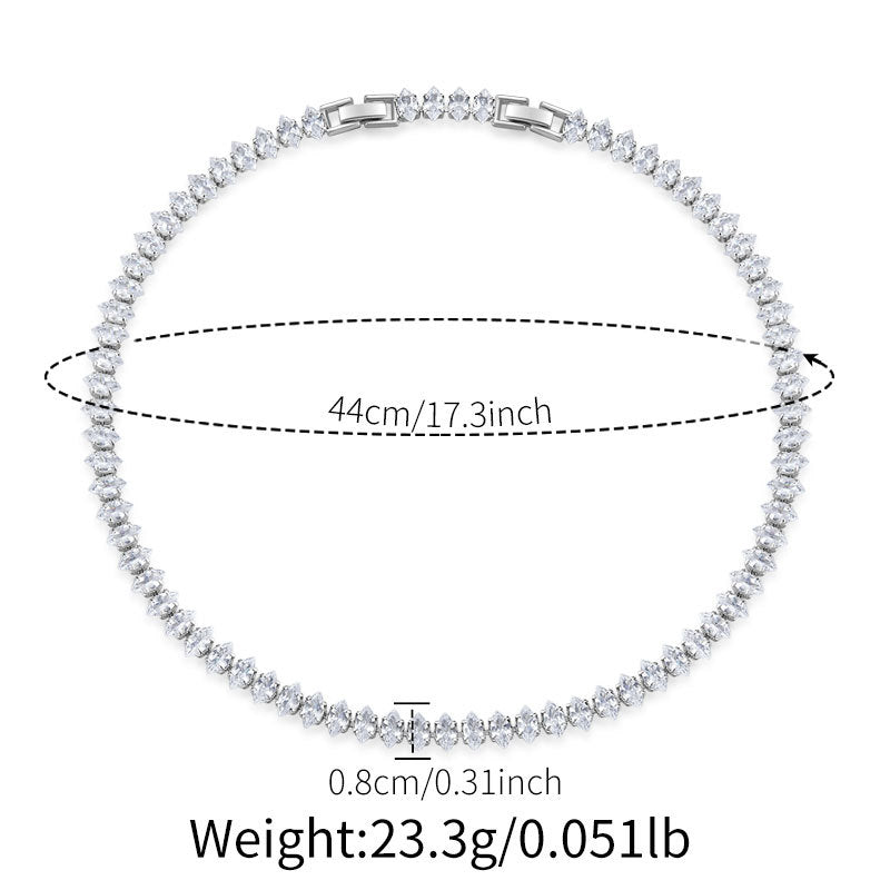 Silberne Tennis-Halskette mit Marquise-Kristall 
