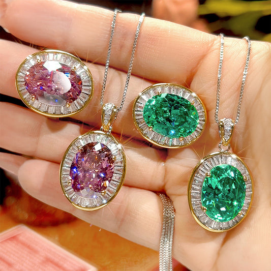 Majestic Oval Gemstone Halo Jewelry Sets