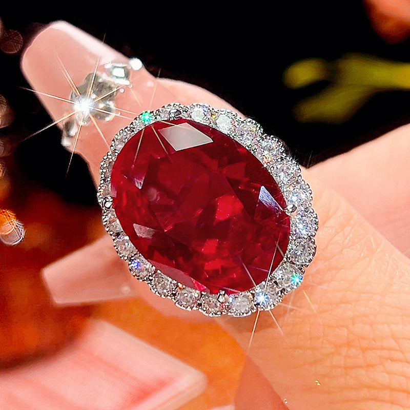 Royal Ruby Oval Halo Jewelry Set