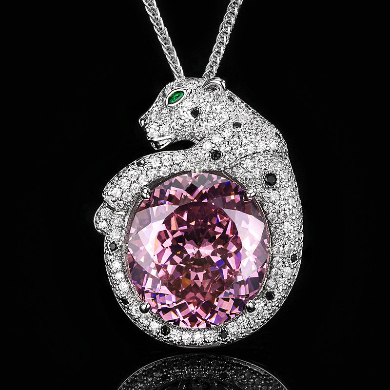 Sparkling Pave Panther Oval Gemstone Necklace